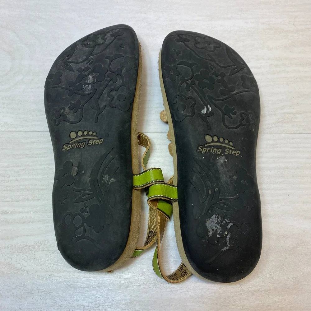 L'Artiste Womens 38 Sandals Sundae Floral Leather Thong Ankle Strap Green Boho